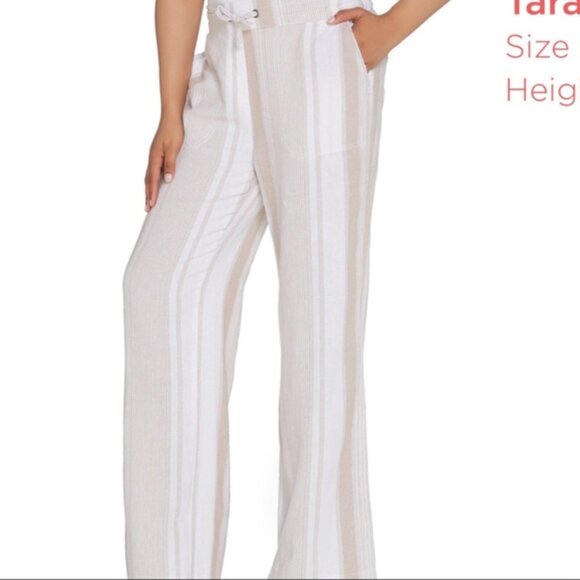 New Denim&Co Linen Blend Pull-on Full Length Striped Pants | Size L - Picture 1 of 9